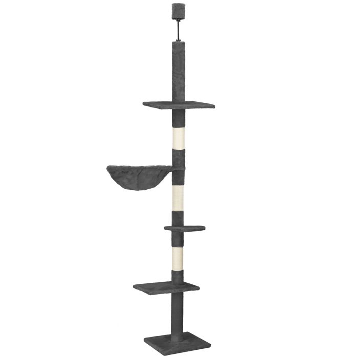 Arbre À Chat - Springos® - Réglable 240-265 Cm - 3 Plateformes - Hamac Confortable - Graphite