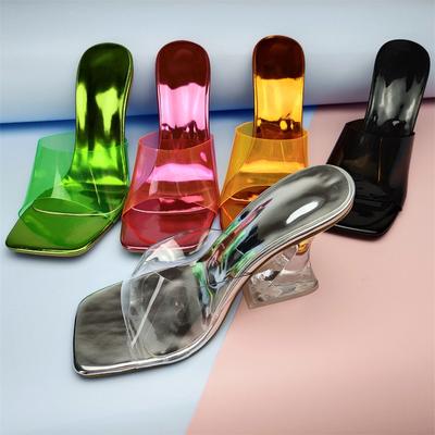 Fashion Colorful Crystal Heel Sandals for Women Ladies Shoes Transparent PVC Sandals Female