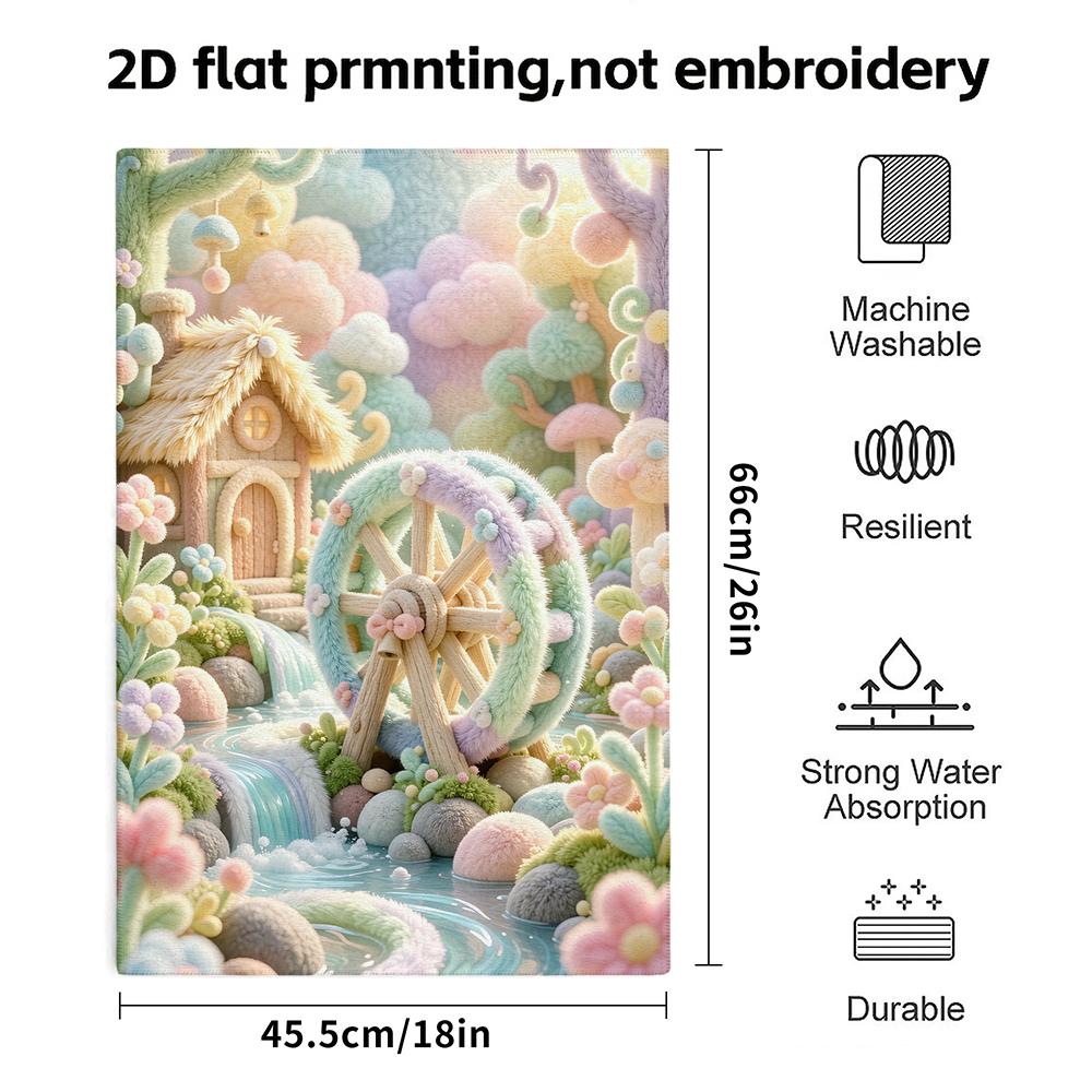 Fairy Watermill Felt Print Bath Towel, Quick Dry Soft Absorbent Bathroom Towel