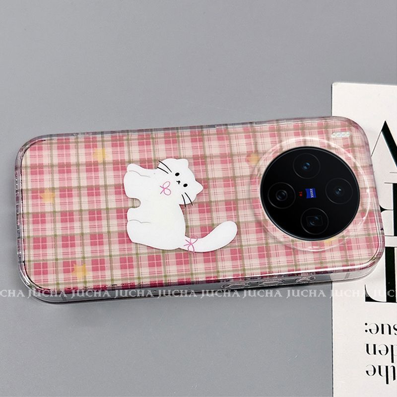 Applicable to vivox300pro mobile phone case design sense VIVOx300 non-collision niche cartoon plaid cat