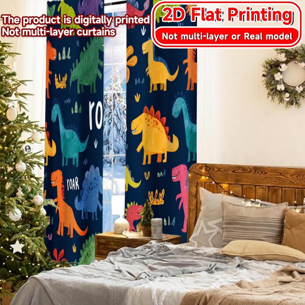 2D Flat Printing  2pcs Dino Parade Popular Window Curtain Yarn Curtains Art Deco Festive Ldeal for Digital Printing Living Room