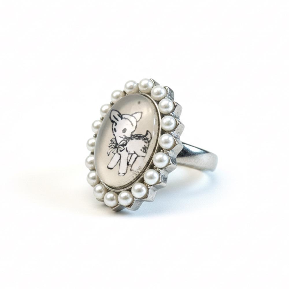 

Adjustable Opening Pearl Ring Copper Flower Finger Ring Sweet Index Finger Ring For Women Girls Deer Pearl Ring