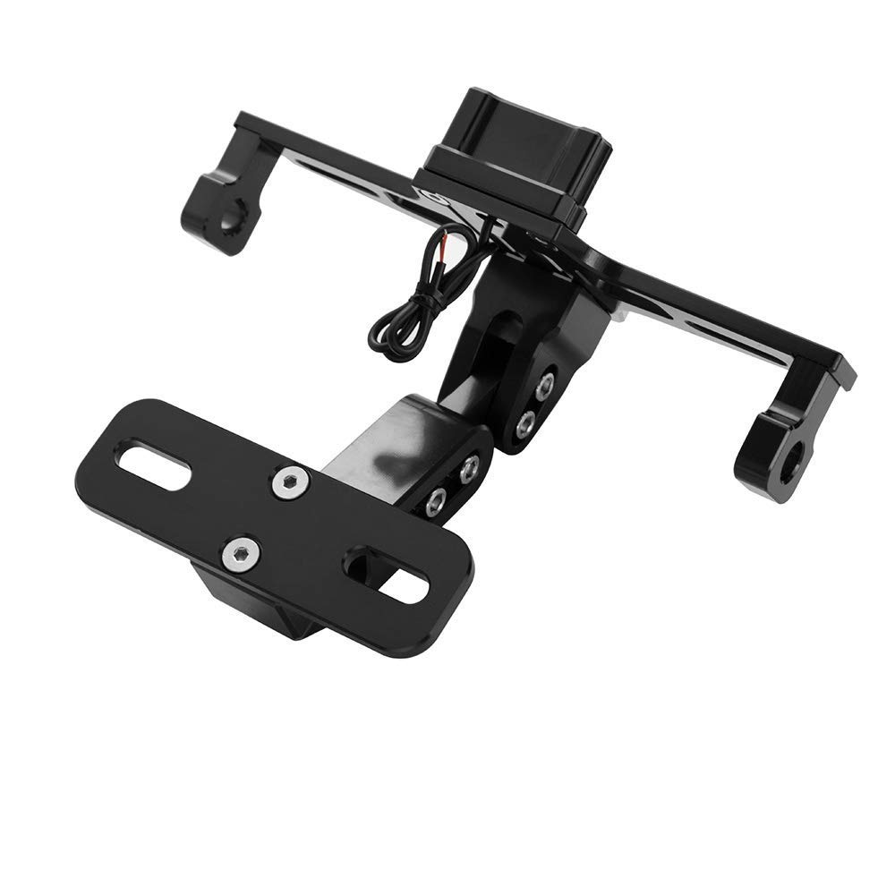 Karun Universal Motorcycle LED Light Rear License Plate Holder Adjustable Fender Eliminator Bracket (Black)