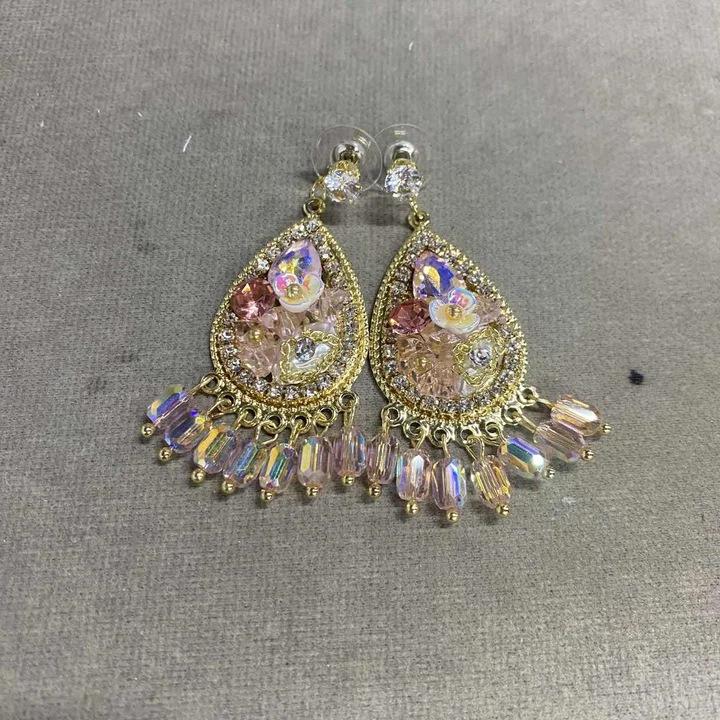 Medieval Silver Needle with Diamond Resin Water Drop Flower Fringed Stud Earrings Retro Ethnic Style Earrings Design Sense Niche Earrings