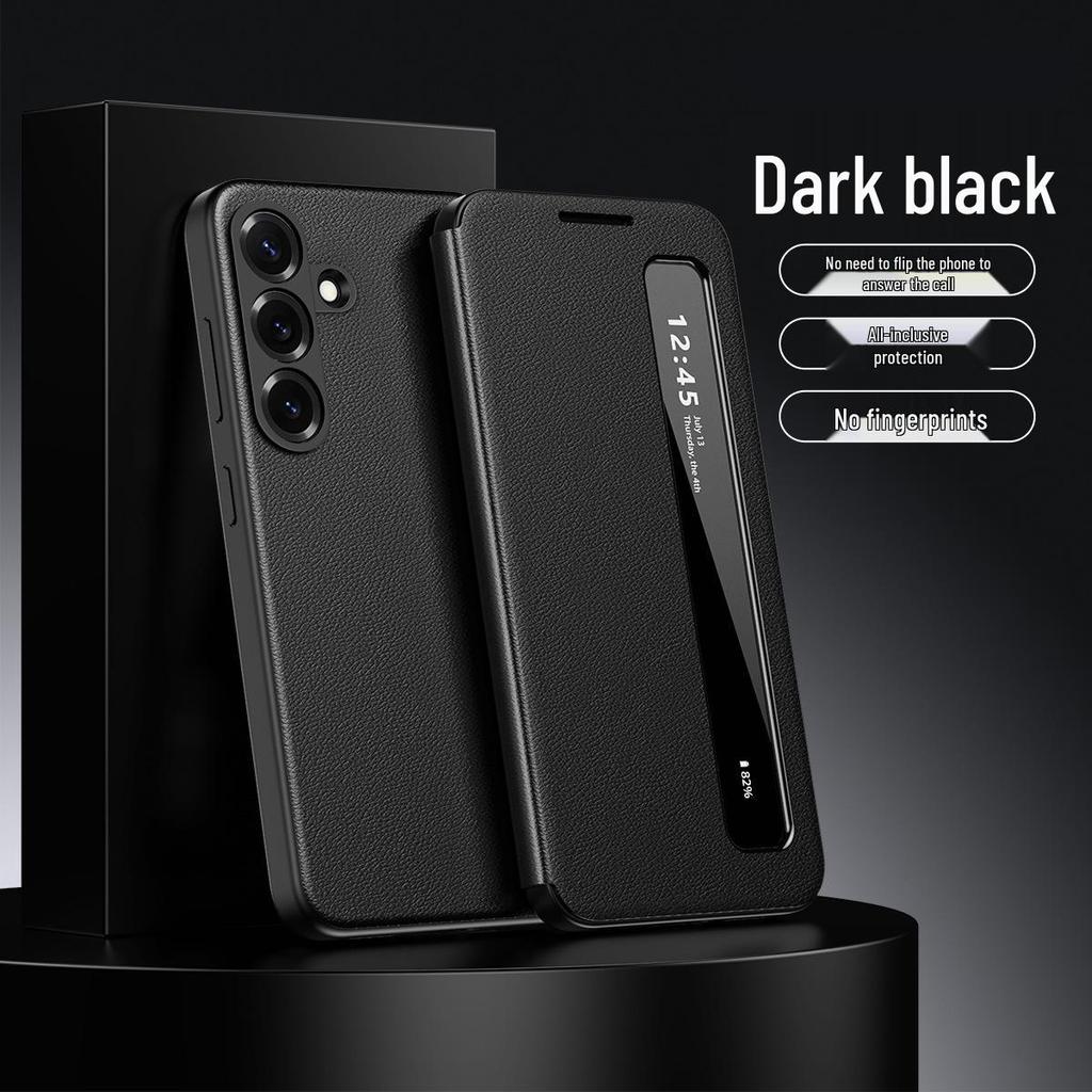 Samsung A-Serie Leder-Klapphülle: Kompatibel mit A16, A56, A55, A36 - Smart Window Business Cover.