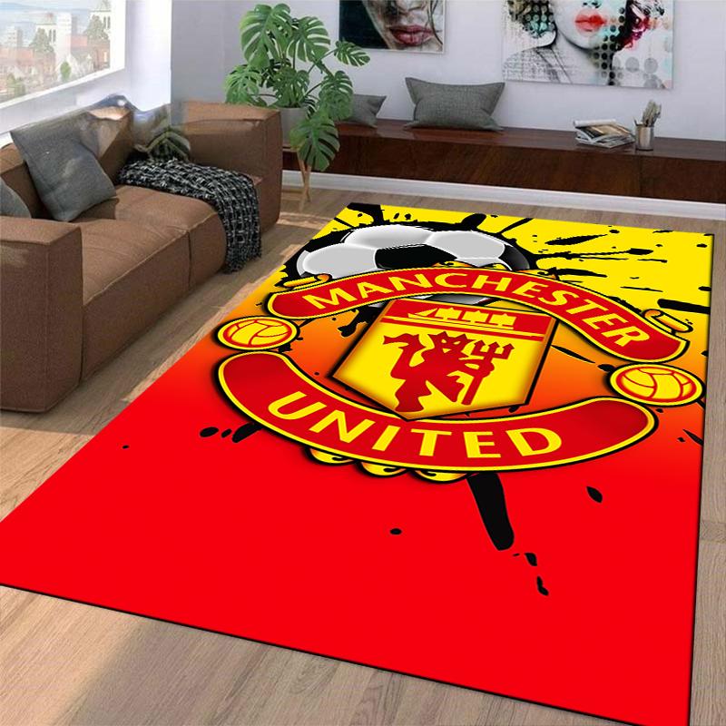 Manchester United Logo Carpet Soccer Themed Red and Yellow Floor Mat Suitable for use as an anti-slip for living room bedroom sofas