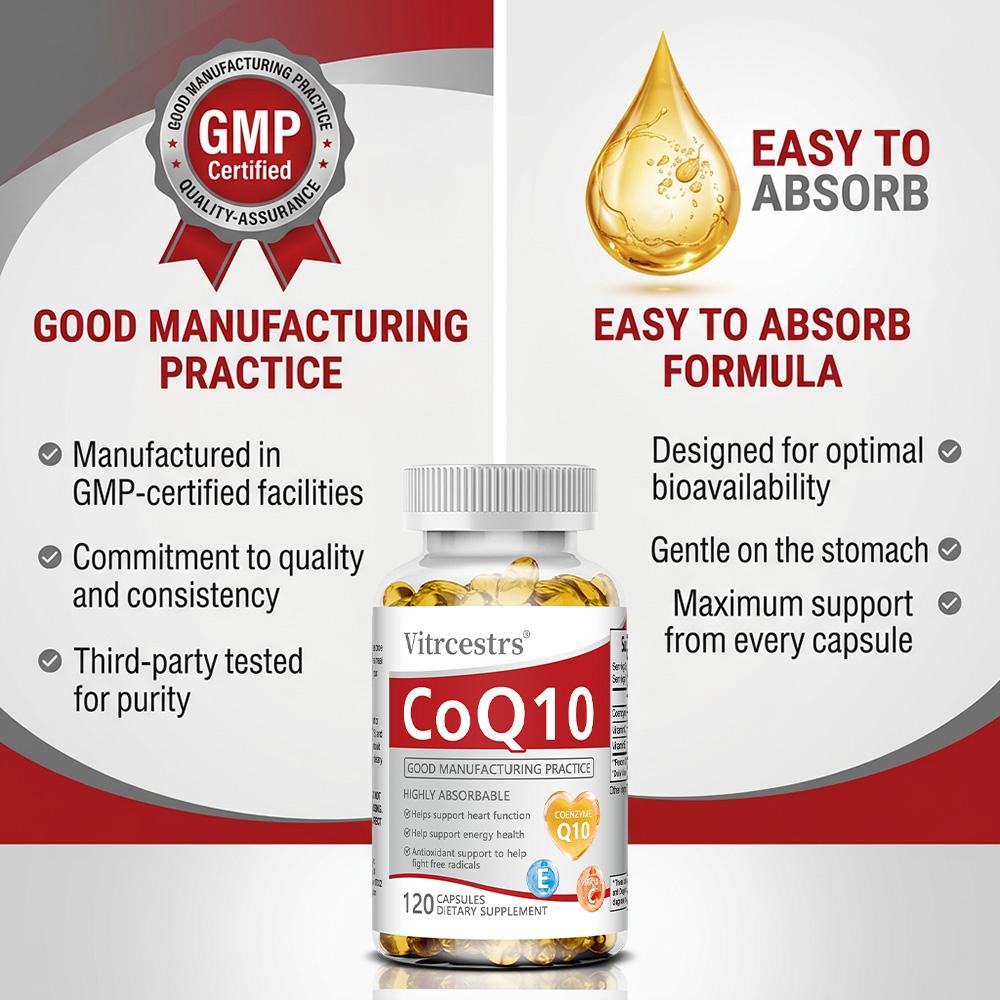 Coenzyme Q10 Dietary Supplement, With Vitamin C, Vitamin E, 120 Softgels Per Bottle