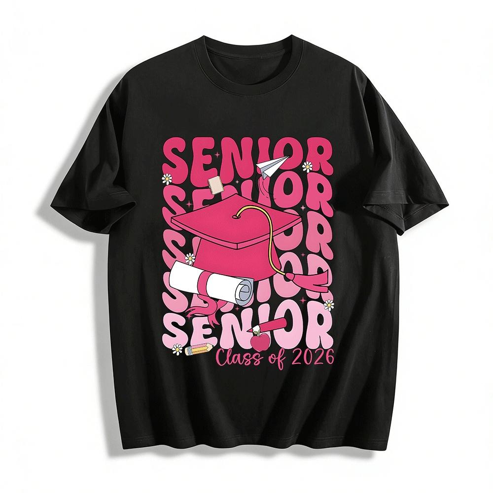 

Class of 2026 Senior Graduation Print Casual Short Sleeve Tee Pure cotton T-shirt XXS