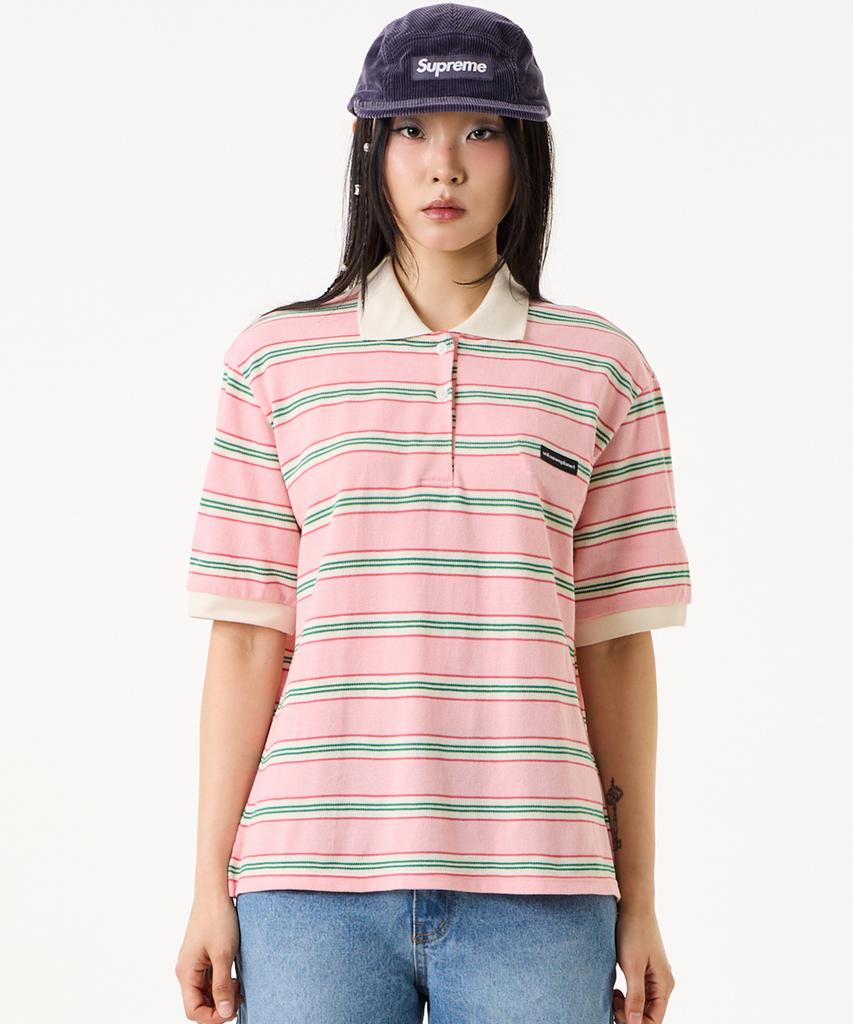 UNKNOWN PLANET Retro Multi-Stripe Polo Shirt Pink
