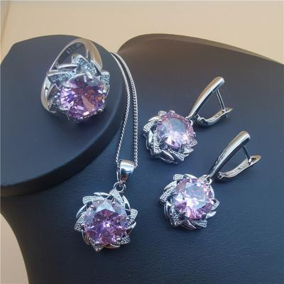 Sieradenset diamant rond tanzaniet kristallen sieraden in Europese en Amerikaanse stijl