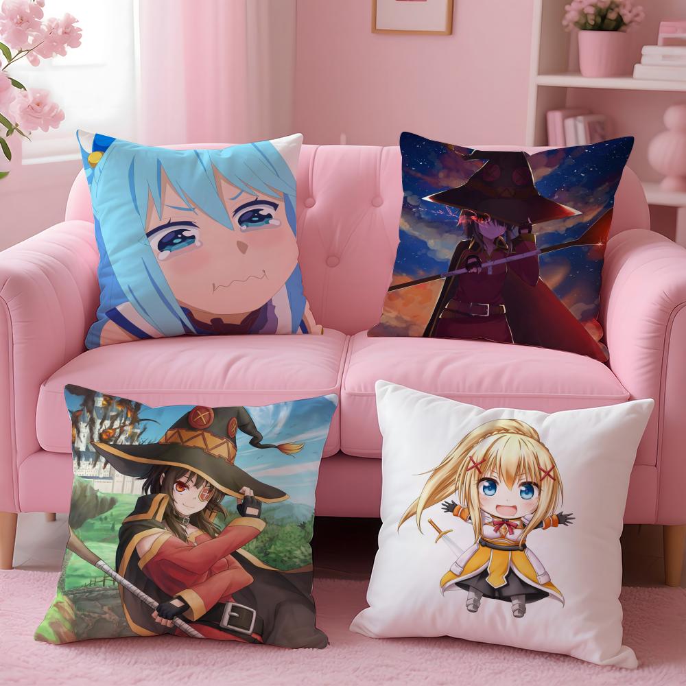 New Arrival K-Konosuba Anime Cushion Cover Plush Fabric Soft Double-Sided Printed Sofa Warm Winter Home Gift Pillow Cover