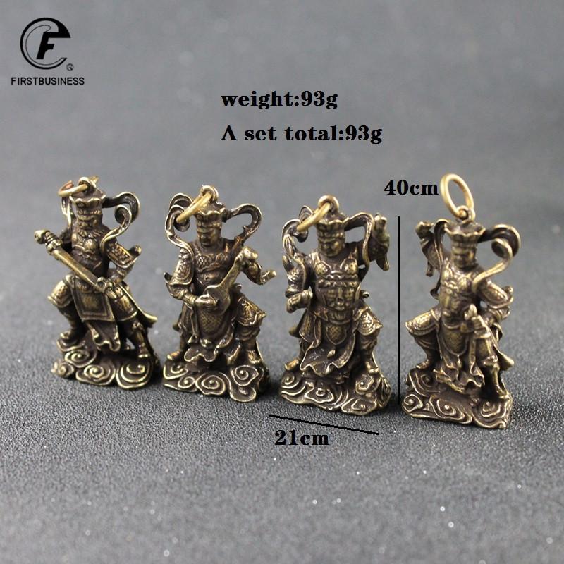 Vintage Copper Four Law Enforcement God Buddha Statue Keychains Pendants Small Ornaments Lucky Home Decor Desktop Decorations