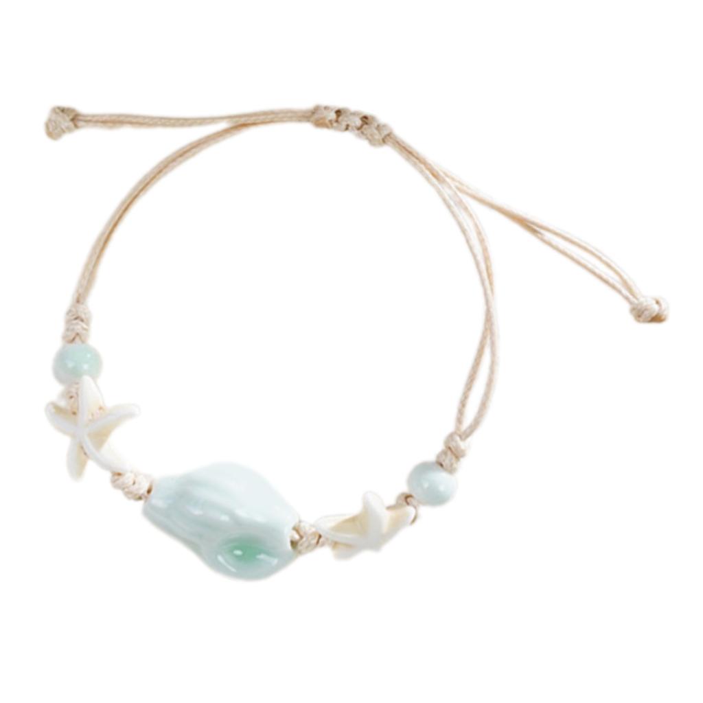Ocean Theme Ceramic Starfish Conch Braided Bracelet Lightweight Handchain Jewelry For Women Beach Party Daily Wear