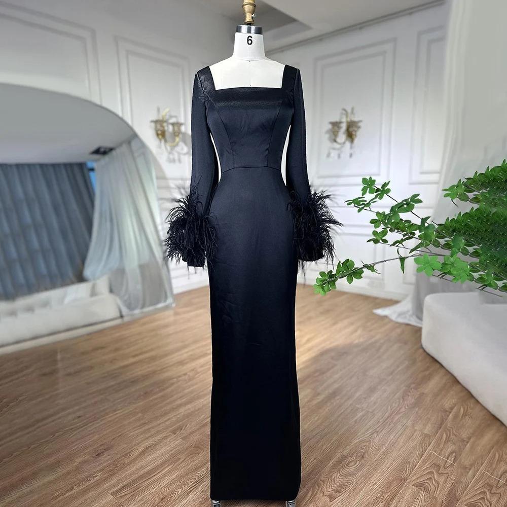 Rose red satin feather covering meat long sleeve fishtail high-end banquet celebrity host art test LA11981
