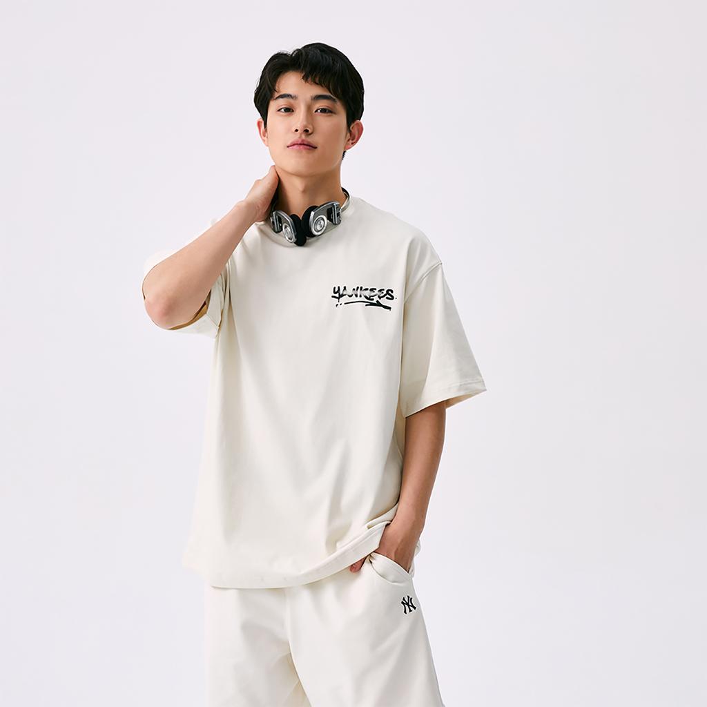 New MLB New York Yankees Basic Collection SS25 T Shirt Unisex Deep Ivory 3ATSB4053-50CRD