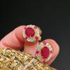 S925 Silver Plated with 18K Gold Empress Series Pigeon Egg Red Gemstone Stud Earrings