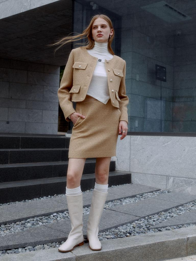 MUSEE Duvet Wool Tweed Mini Skirt_Sand Beige