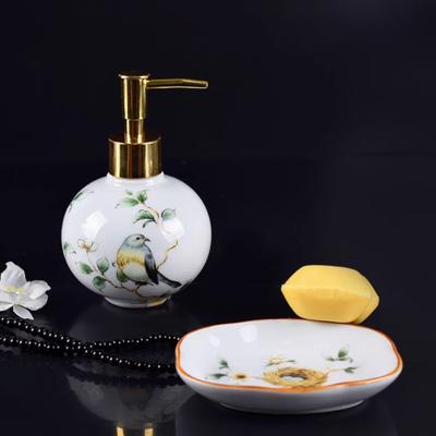 Ceramic Wash Two-piece Set Bathroom Wash Set Ceramic Hand Sanitizer Bottle Press Type Shampoo Bottle Soap Dish Toilet Soap Rack