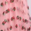 Fashion Women Casual Sexy Strawberry Sweet Mesh Yarn V-Neck Pleated Long Skirt