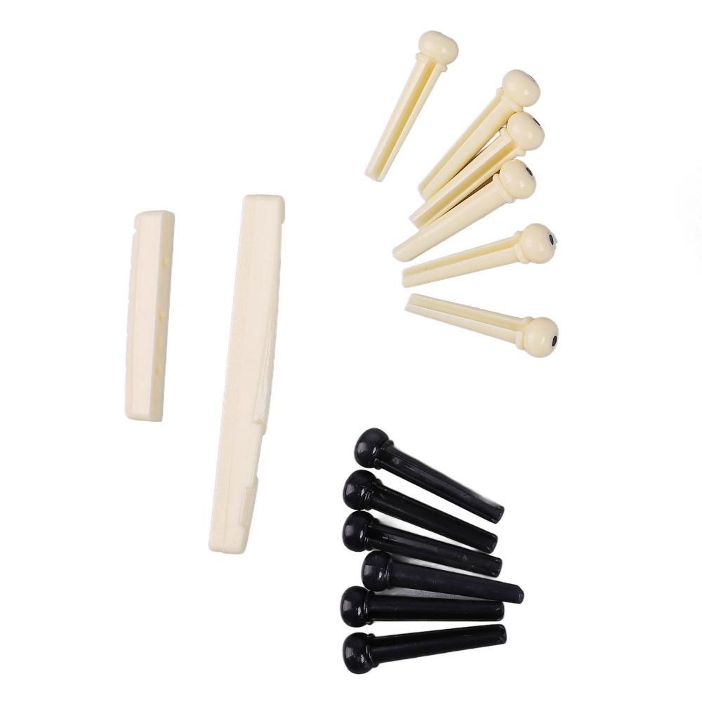 2Sets Plastic Saddle Guitar Bridge Pins Metal Puller Guitar Saddle Nut For Acoustic Guitar