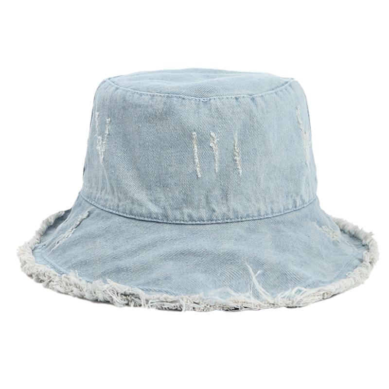 Washable Vintage Sun Protection Wide Brim Denim Bucket Hat Pattern Letter Custom Fisherman Bucket Hat синий