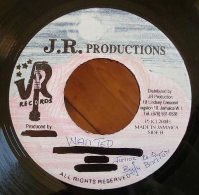 7-tums Skiva JUNIOR REID & BUJU BANTON - Wanted NONE J.R. Produktion 2005 Jamaica Reggae, Ska & Dub Använd