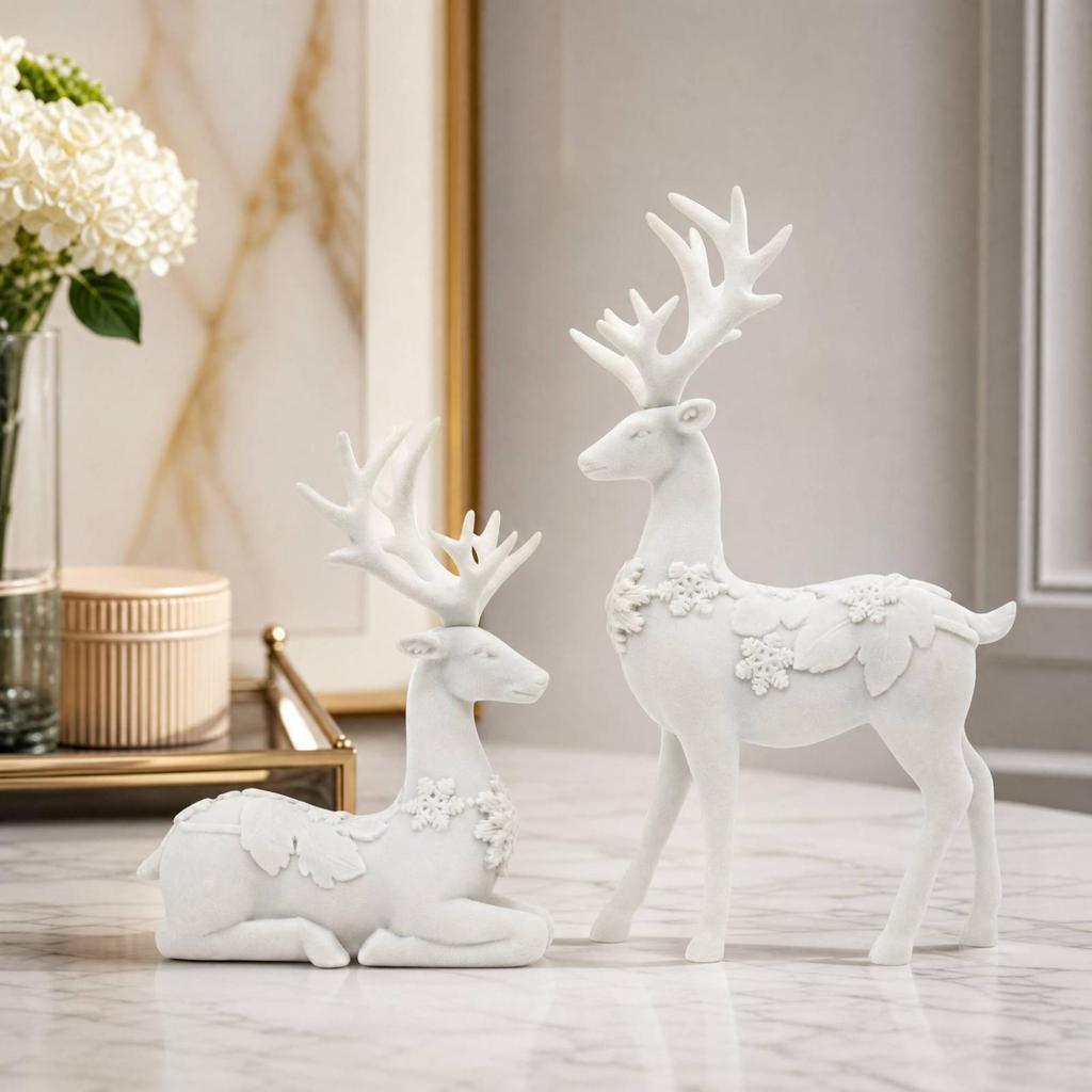 Deer Figurine with Floral Relief Nature-Inspired for Tabletop