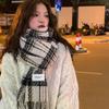 Retro Plaid Scarf for Girls Winter Ins Versatile Thickened Warm Long Shawl Dual Purpose Versatile Student Scarf