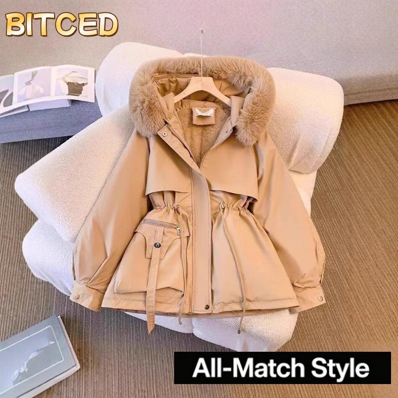 BITCED Kadın Modası Rahat Sonbahar Kış Düz Renk Baskılı Uzun Kollu Ceketler ve Montlar Aşağı Montlar