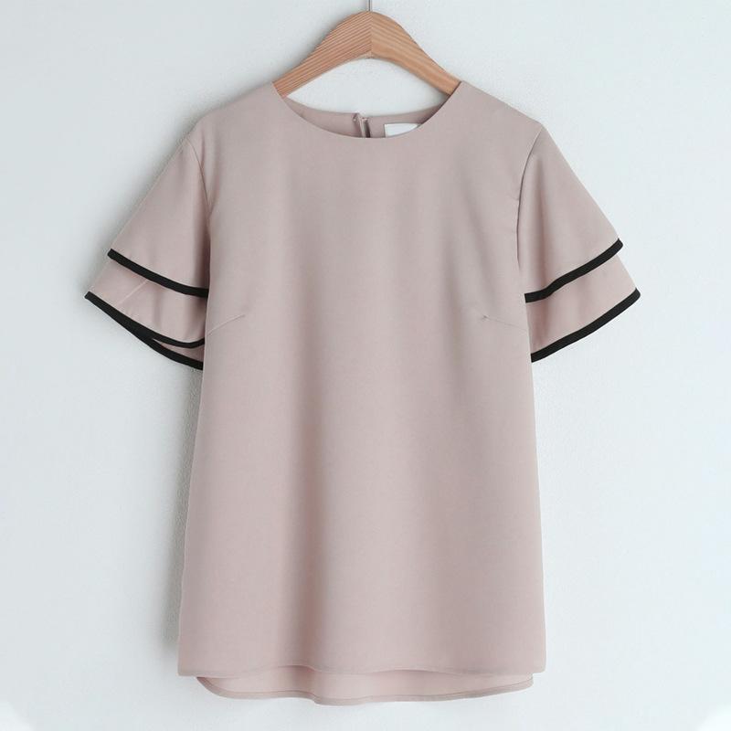 

Summer Double-layer Lotus Leaf Sleeve Round Neck Chiffon Shirt Women s Temperament Loose Top L