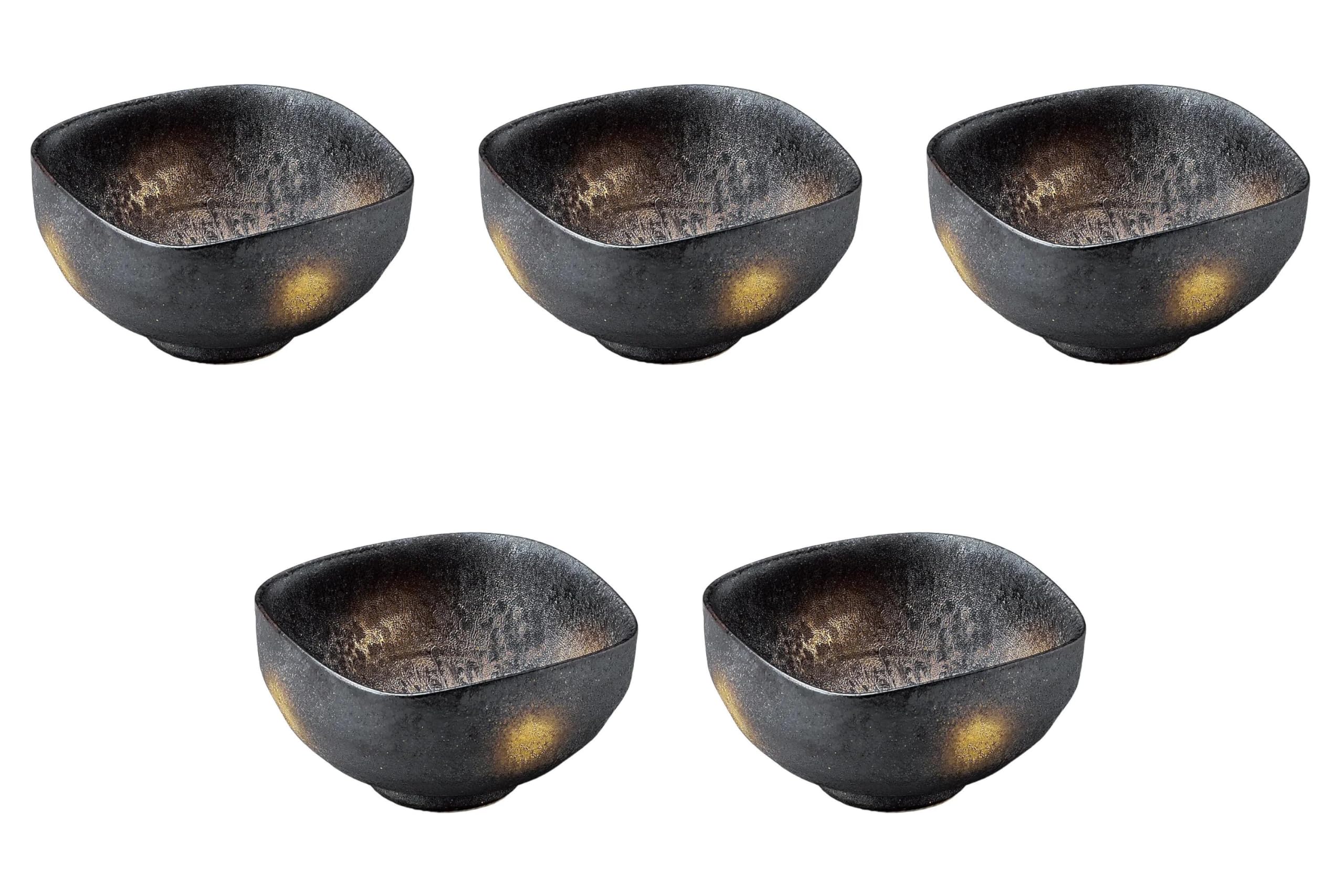 

Set of 5 Black Yuzu Crystal Square Small Bowls x x Arita Ware Small Setomonohonpo Gold-Decorated [11.5 11.5 6cm] Bowls,