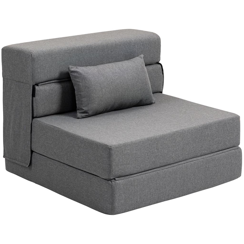 Poltrona convertibile 1 posto, poltrona letto pieghevole, cuscino incluso, per ospiti, soggiorno, piccolo spazio, carico 120 kg, grigio
