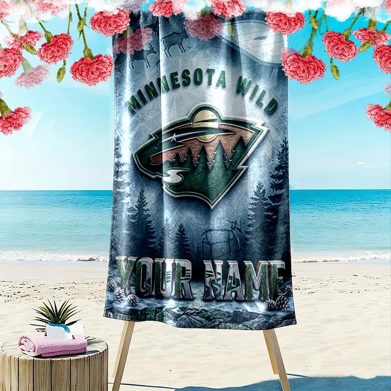 Name Custom Minnesota wild Print Beach Towel, Large Soft Quick Dry Towel for Beach Camping Swimming