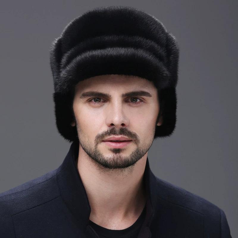 Mink hat men in the elderly mink fleece ear protection warm dad winter whole mink fur outdoor cotton hat