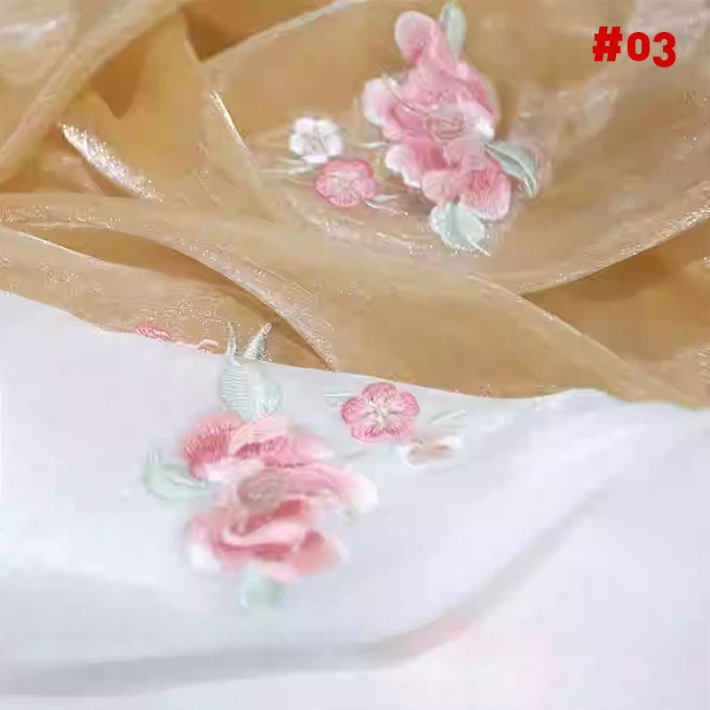 1M Chinese Ancient Style Embroidered Willow Leaf Fabric For Diy Sewing Hanfu Guofeng Dress Peony Embroidery Designer Fabric