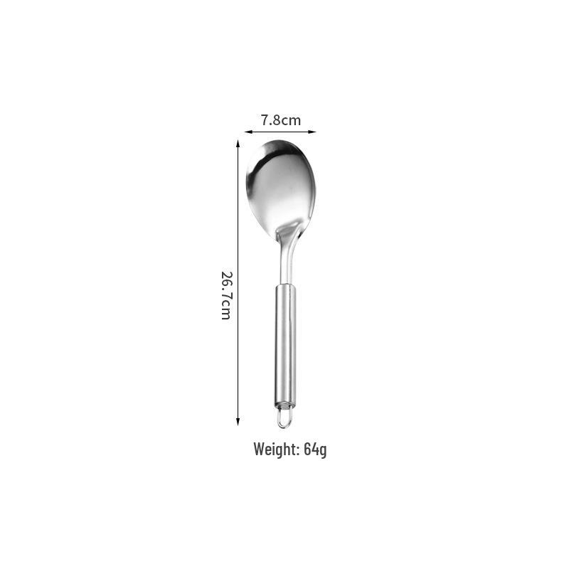 Stainless Steel Kitchenware Set: Spatula, Soup Ladle, Anti-Scald Stir-Fry Spatula, Frying Spatula, Large Slotted Spoon with Round Tube Handle.