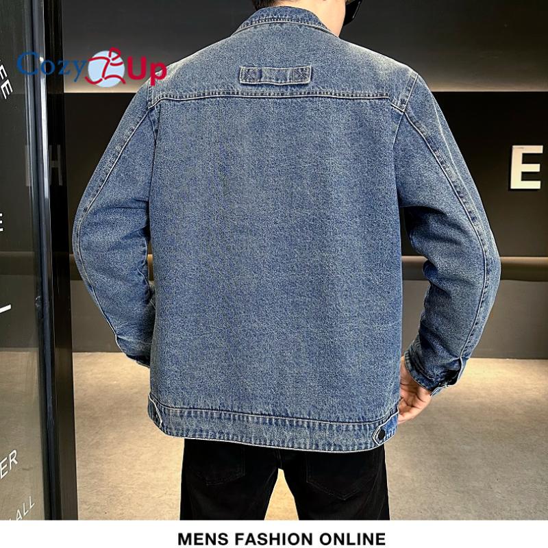 Jachetă din denim căptușită cu Sherpa pentru bărbați Cozy Up Jachetă de camioner îngroșată și caldă cu buzunare multiple
