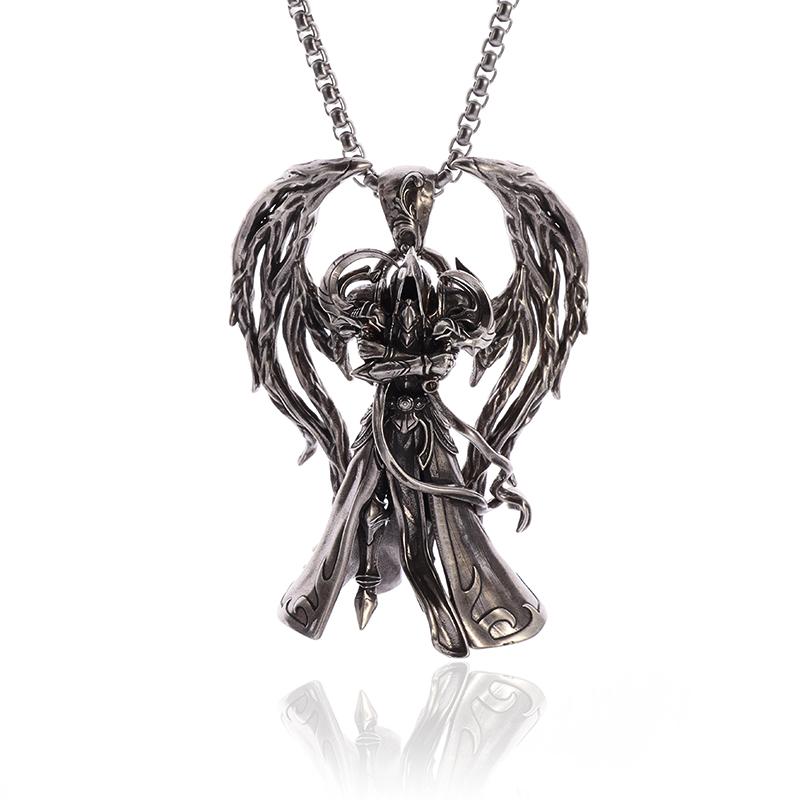 Gothic Wings Devil Armor Pendant Mystical Grim Reaper Scythe Demon Necklace Cool Halloween Jewelry Gifts for Men