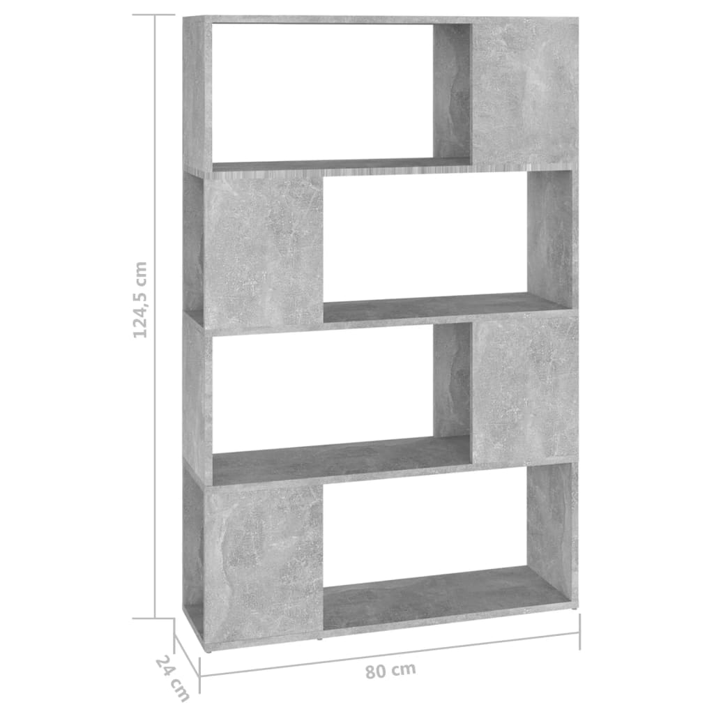 Bookshelf Room Divider Concrete Grey 80 x 24 x 124.5 cm Engineered Wood
