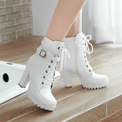 Mode Damenstiefel Trend 2024 Damen Herbst und Winter Neu Wasserdichte Plateau-Stiefel Schnürstiefel Hochhackige Dicke Absätze Ritterstiefel