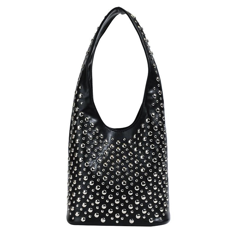Borsa Secchiello Stile Punk per Donna in Materiale PU con Borchie per Uso Quotidiano