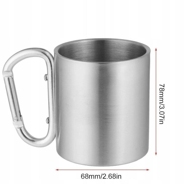 Metal travel mug with a carabiner