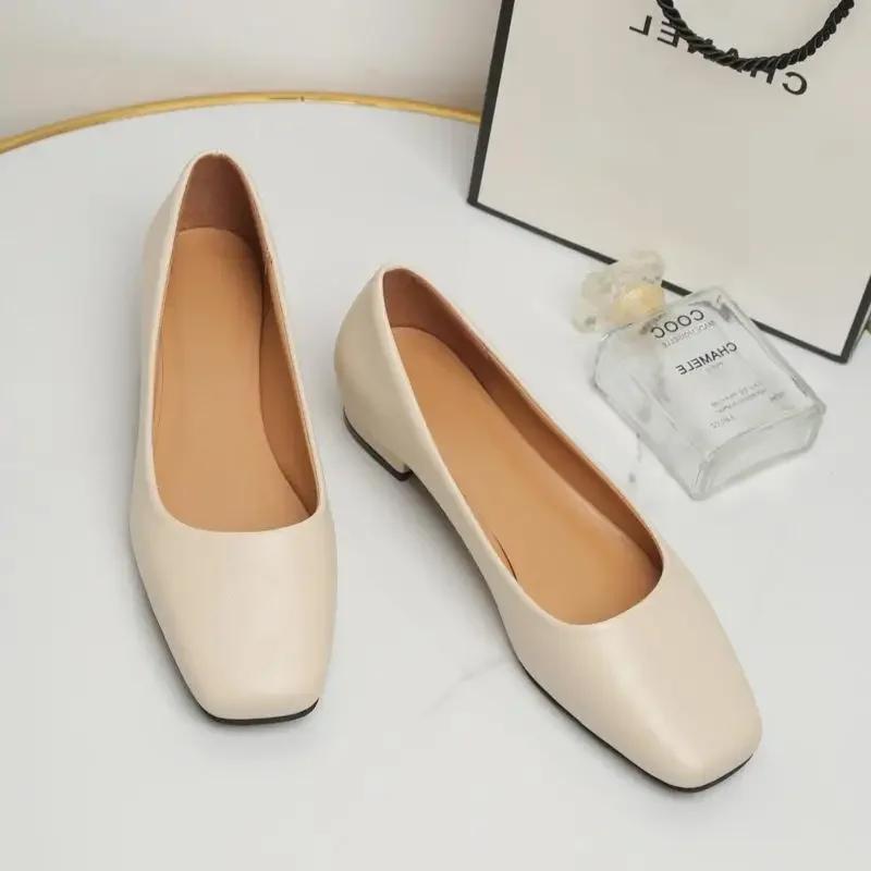 Fashion New Flat Women Shoes Loafers Simple Low Heels Office Work Casual Shoes Slip on Flat Footwear Ladies Square Toe Shoes