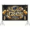 Graduation Banner Congratulations Class of 2025 Gold and Black Graduation Backdrop Supplies 71*43 Inches