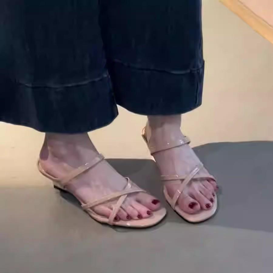 Sandale cu toc pantă blândă francez, cu papuci cool pentru exterior, cu degete deschise, temperament, cu toc înalt, femei