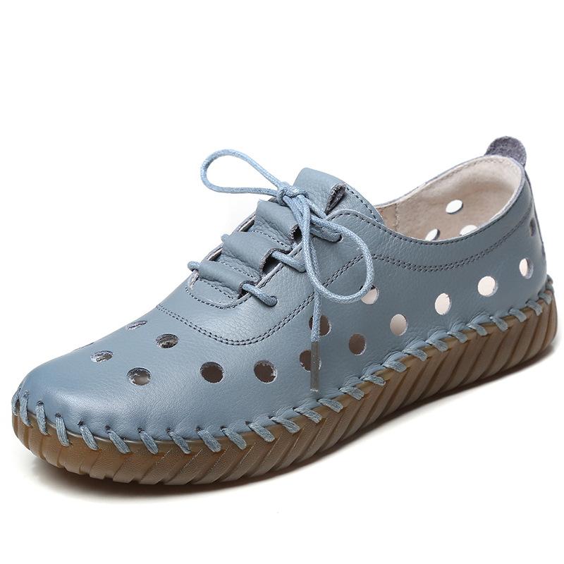 Fashion 2CM 2025 Summer Shoes Women Loafers Breathable Hollow Hole Genuine Cow Leather Flat Shoes Handmade Sewing Driving Loafers