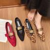 French Square Head Single Shoes Women's Leopard Print Flats 2025 New Metal Buckle with Mary Jane Shoes Small Fragrant Style