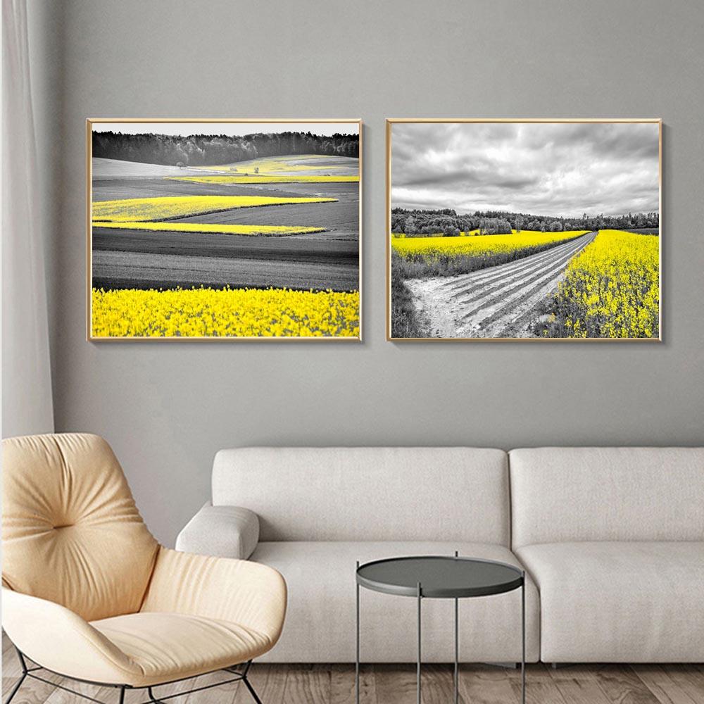 Retro Art Country Style Landscape Canvas Painting Rape Flower Sea Poster Office Wall Painting Living Room Home Decoration Mural No Frame