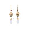 Elegant Chinese Style Gold-Inlaid Jade Magnolia Enamel Earrings