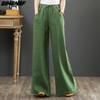 Dimanaf Plus Size 2021 Women Linen Pants Elastic Vintage Korea Summer Basic Female Stripe Fashion Slacks Wide Leg Oversize Loose Pants